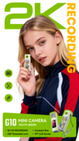 Accessoire de mode, mini caméra numérique, véritable 2K 30fps, caméra portable avec 180° °   Objectif rotatif, batterie 1000 mAh pour vlog de voyage
