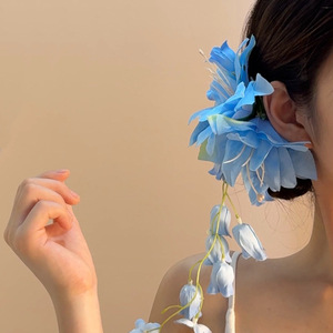 Pinza para el pelo con borla de orquídea campana azul, pinza lateral de flor, accesorios para el cabello de mujer, accesorio de moda azul para el cabello - Product Image 6