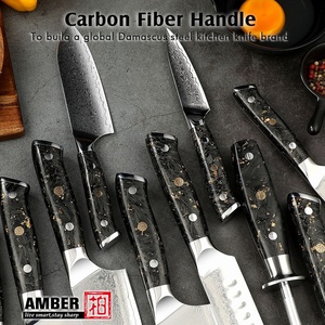 <span class=keywords><strong>Couteau</strong></span> de Boucher, Hachoir, à Découper la Viande, à Pain, à Désosser, à Fruits Santoku et <span class=keywords><strong>Couteau</strong></span> de Chef en Acier Damas VG10 avec Manche Ambre et Support Magnétique - Product Image 4