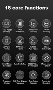 Cámara de <span class=keywords><strong>Video</strong></span> Montada en la Cabeza, Cámara Deportiva con Grabación de <span class=keywords><strong>Video</strong></span> y Control Remoto para Actividades al Aire Libre y Reuniones en Casa, Negra - Product Image 6