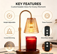 Lampe chauffe-bougie avec minuterie et variateur d'intensité, chauffe-bougie sans flamme pour bougies en pot, chauffe-cire réglable en hauteur