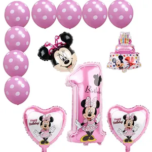 मिकी minnie पन्नी गुब्बारे 1st जन्मदिन की पार्टी सजावट बच्चों बैलोन संख्या 1 globos डॉट लेटेक्स बच्चों के खिलौना गोद भराई