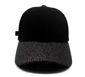 Unisex 100% seksi moda Glitter Visor pamuk spor işlemeli desen özel Logo ile beyzbol şapkası
