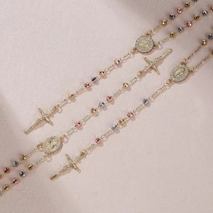 Joyería religiosa colombiana más vendida, collar de Rosario con colgante de Cruz de Jesús chapado en oro, artículo católico al por mayor Popular de circón - Product Image 1