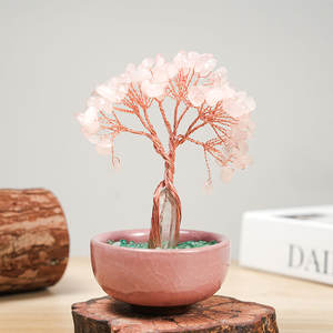 ต้นบอนไซประดับหินอัญมณีสีกุหลาบบริสุทธิ์ปริซึมควอตซ์ใสพร้อมลวดคริสตัลรูปปั้นต้นไม้แห่งชีวิต - Product Image 5