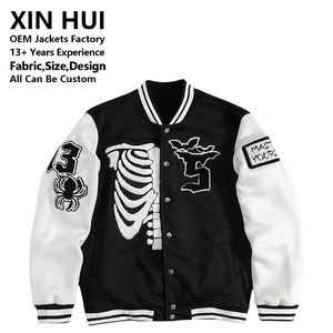 Chaqueta Varsity Personalizada con Bordado de Hueso y Esqueleto, Chaqueta Bomber Vintage con Parches de Chenilla para Hombre y Mujer, Estilo Hip Hop Universitario - Product Image 1