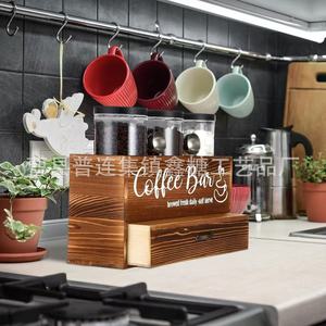 Wooden Coffee Storage Rack With Drawer Airtight Container For Coffee <b>Beans</b> Tea <b>Bags</b> Kitchen Desktop Organizer Retro Color - Product Image 1