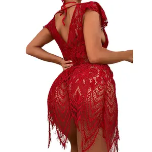 Manufacturers Of Wholesale Women's Sexy Lace Pajamas Solid Color Home Nightgown Breathable And Comfortable Sleepwear