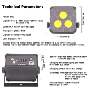 Uplights Pin Không Dây 3*18W Rgbwa + UV DJ Sân Khấu <span class=keywords><strong>Backdrop</strong></span> Par Uplight Đối Với Wedding Party <span class=keywords><strong>LED</strong></span> Par Ánh Sáng Với Trường Hợp - Product Image 3