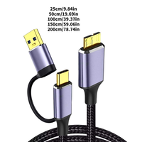 USB-C USB 3.0 1.8m, 2-in-1 5 Gbps aluminium Alloy Micro B kabel Data PVC TPE Nylon Braiding Shielding untuk Hard Drive eksternal