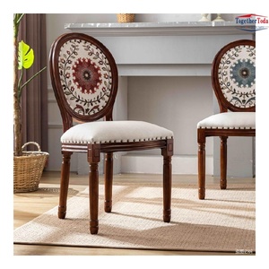 Fauteuil avec structure en bois, dossier en lin rembourré, coussin en éponge haute densité, pieds en bois vieilli pour salle à manger - Product Image 2