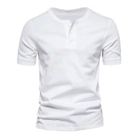 T-shirt décontracté à manches courtes et col en V pour homme, coupe ajustée, couleur unie, 180g, anti-froissement