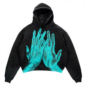 Winter 500Gsm Custom Cotton Graphic Men Embroidered Digital Printing Distressed Heavyweight Acid Wash Lined Oversized <b>Hoodie</b> - Product Image 4