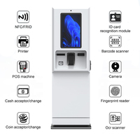 Kiosco de Pago de Autoservicio para Exteriores con Pantalla Táctil, Lector de Códigos de Barras, Impresora de Boletos, Escáner de Códigos QR, Reciclador de Monedas y Billetes