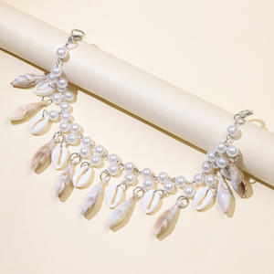 Cadena de cintura de concha de perla, cuentas de perlas de imitación, decoración de conchas marinas, accesorio de estilo bohemio para uso diario - Product Image 4