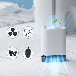 Brosse de toilette en silicone écologique à long manche avec support mural en bois pour salle de bain - Product Image 4