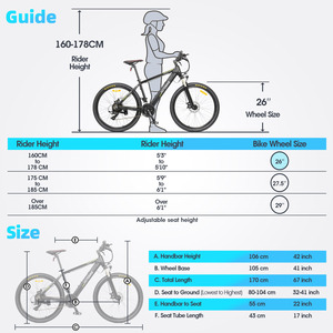 Bicicleta Eléctrica de Montaña con <span class=keywords><strong>Motor</strong></span> de Cubo Trasero de 350W, Batería de Litio de 36V 10AH, Freno de Disco, Neumático de 26 Pulgadas para Desplazamientos y Senderismo - Product Image 6
