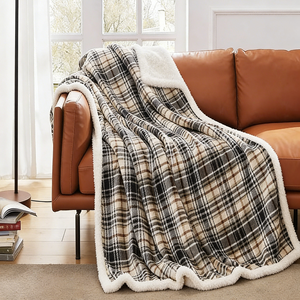 Custom OEM ODM Flannel and Sherpa Double-Layered Blanket Soft Classic Check Polyester Blanket <strong>Cosy</strong> and Plush Sherpa Fleece <strong>Throw</strong> - Product Image 4