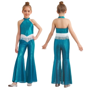 6-16 Kids Girls Modern Dance <b>Clothes</b> Jazz Dance Costume Crop Top With Bell-Bottom Pants For Stage Performance Classes Stage Show - Product Image 5