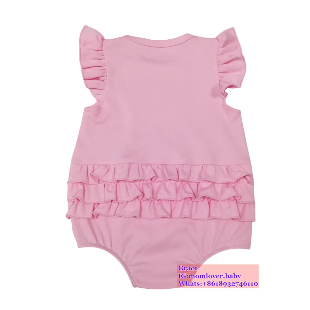 Wholesale Flying Sleeve Ruffle on Back Side Soft blank 100% Cotton baby girls' rompers Cute Ruffle Bum One-piece Baby romper