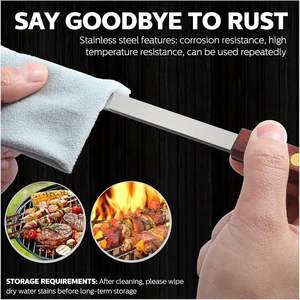 Vente en gros d'accessoires de barbecue brochettes de barbecue plates et réutilisables en acier inoxydable avec manche en bois brochettes de barbecue <span class=keywords><strong>kebab</strong></span> rotatives - Product Image 4