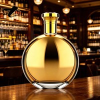 Bouteille de spiritueux de luxe en verre cristal 750 ml, forme ventrue, avec bouchon gravé, fond spécial, vente en gros