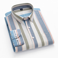 Kemeja Pria Slim Fit 100% Katun Oxford Polos Kancing Depan Kasual Musim Semi Lengan Panjang Tahan Luntur Warna Pola Garis-Garis