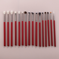 Set Kuas Makeup Concealer Mata Merah 16pcs Logo Kustom - Bulu Kambing Berkualitas Tinggi dengan Ferrule Perak, Alat Kecantikan Profesional