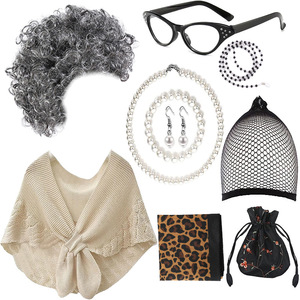Gran oferta Fancy Fun 8 Uds 100 días <span class=keywords><strong>de</strong></span> escuela Cosplay Set <span class=keywords><strong>para</strong></span> <span class=keywords><strong>niñas</strong></span> abuela peluca Granny camisón <span class=keywords><strong>accesorios</strong></span> Old Lady peluca Set - Product Image 4