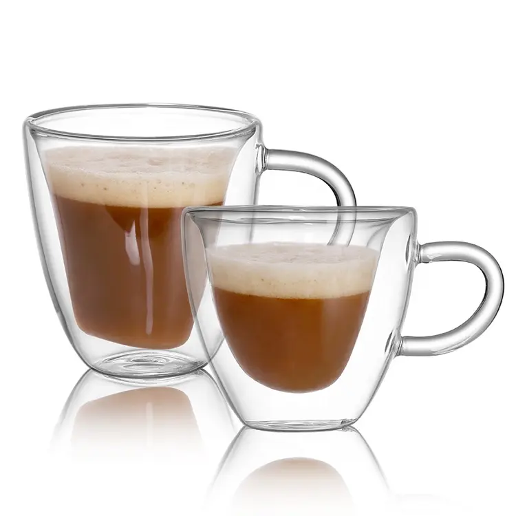 Tazas de café con corazón aislado, Juego de 2 tazas de café de vidrio de doble pared con mango, Espresso, Latte, capuchino o taza de té, 8,5 OZ