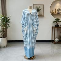 Robe longue ample de vacances pour femme africaine 2026, style Dashiki Kaftan, à rayures, col en V, avec poche en dentelle, grande taille