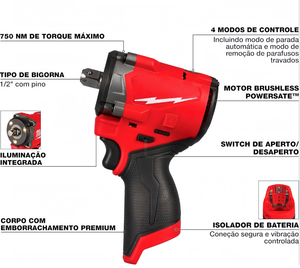 Llave <span class=keywords><strong>de</strong></span> <span class=keywords><strong>Impacto</strong></span> Inalámbrica <span class=keywords><strong>de</strong></span> <span class=keywords><strong>1</strong></span>/<span class=keywords><strong>2</strong></span> Pulgada, 12V, Sin Escobillas, con Parada Automática, Avance y Retroceso, para Construcción, Automoción y Bricolaje, para Milw M12 2855-20 2864-20 - Product Image 6