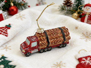 Ornement de Noël en verre en forme de camion de pompiers, décoration rouge soufflée à la main pour l'arbre de Noël, cadeau idéal pour les pompiers - Product Image 4