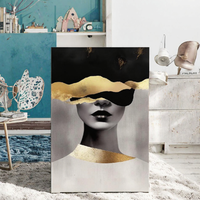 Impression sur toile abstraite noir et or, portrait de femme, art mural minimaliste moderne pour la décoration de la chambre à coucher et du salon