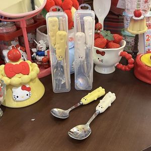 Cartoon Style Portable Cutlery Set Spoon Fork Chopsticks Kit For Children Students Travel Use With Plastic Case - Product Image 1
