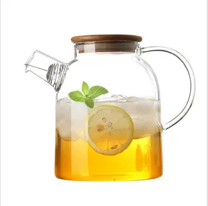 China Factory Heat Resistant Theiere Tetera Clear Glass Coffee Tea pots With Stainless Steel Bamboo Lid