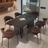 Ensemble table et chaises de salle à manger en pierre frittée noire, style italien moderne minimaliste, rectangulaire, vintage, petit appartement, style Wabi-Sabi