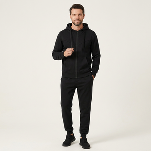 Ensemble de survêtement unisexe noir imprimé avec sweat à capuche et pantalon de jogging, manches longues, fermeture éclair, couleur unie, respirant, séchage rapide, poids moyen - Product Image 1