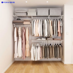 Wall-Mounted Metal 5-Layer Closet Organizer <strong>Adjustable</strong> <strong>Shelving</strong> Wardrobe White Black Finish 75kg/m Load Capacity for Bedroom - Product Image 5