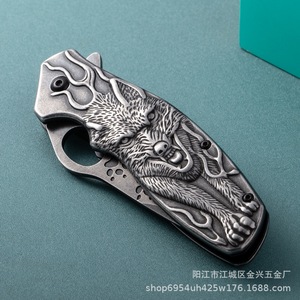 Navaja plegable de acero inoxidable con cabeza de lobo para dropshipping en Shopify, navaja de bolsillo multiusos EDC táctica de supervivencia para camping y actividades al aire libre. - Product Image 3