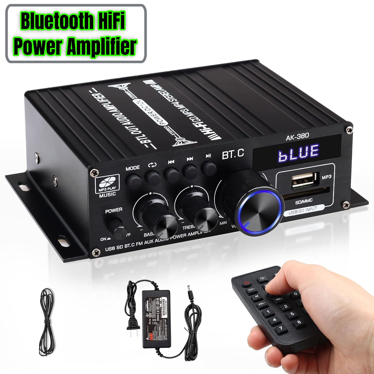 AK-380 Bluetooth Amplifier - Hifi Stereo for Car & Home