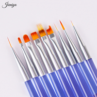 Juego de 9 Pinceles para Decoración de Uñas con Mango de Plástico Transparente Azul, Pelo Sintético Ovalado y Férula Ondulada para Arte de Uñas con Gel UV Profesional