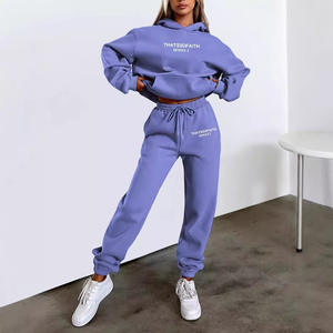 Unisex Custom felpa tuta da donna cappuccio con cerniera Design Jogger Set stampa invernale felpe con cappuccio Set di felpa Logo - Product Image 2