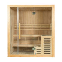 Sauna intérieur carré en bois de pruche personnalisé pour 3-4 personnes, avec bande lumineuse LED, panneau de commande électrique, vapeur humide pour la relaxation