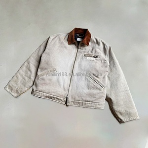 Custom High Quality <b>Canvas</b> <b>Jacket</b> Plus Size Workwear Design Vintage Washing Leather Lapel Collar Zip up Used Work <b>Jackets</b> - Product Image 4