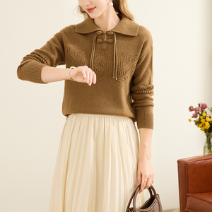Personnalisé Nouveau Style Chinois Gland Grenouille Bouton Col Rabattu Femmes Haut En Tricot - Product Image 3