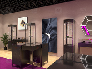 Vitrina de exhibición de Joyas de vidrio templado personalizada, diseño Interior de tienda de moda, iluminación Led, escaparate de exhibición de joyería de madera - Product Image 6