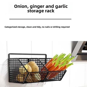 Scaffale da cucina <span class=keywords><strong>in</strong></span> <span class=keywords><strong>ferro</strong></span> <span class=keywords><strong>battuto</strong></span> per cipollotti e aglio, organizer per spezie da appendere senza foratura, cestello per asciugatura a parete - Product Image 3