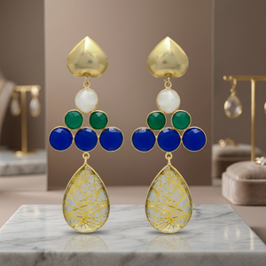 Pendientes Étnicos de Cuarzo Rutilado Dorado con Baño de Oro y Plata, Diseño de Corazón, para Fiestas y Regalos - Product Image 3