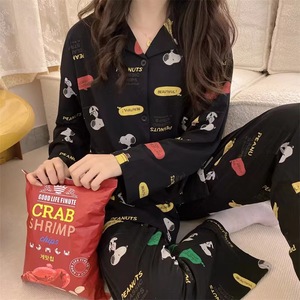 Conjunto de Pijama de Manga Larga con Botones y Solapa para Mujer, Primavera-Otoño 2026, Cárdigan y Pantalones Largos, Conjunto de Ropa de Dormir con Diseño de Dibujos Animados a la Moda - Product Image 6